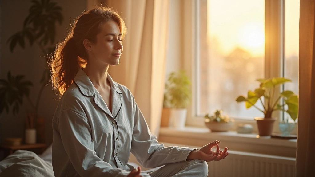 Persoon in vredige ochtendmindfulness sessie bij raam met zonlicht
