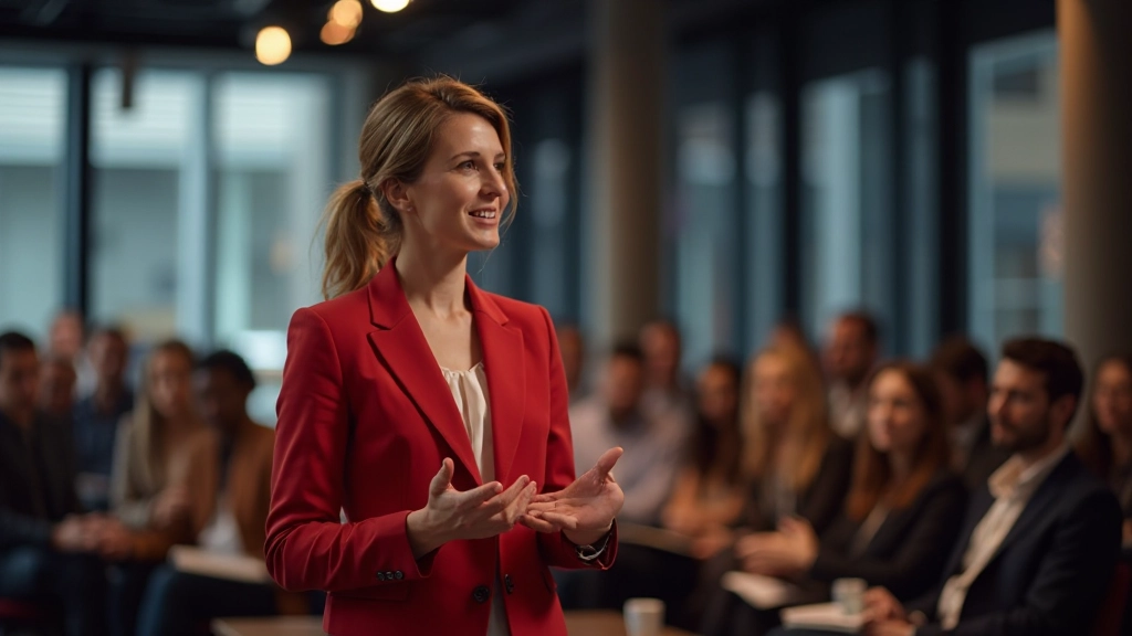 Life coach houdt motivational speech met positieve energie in training setting